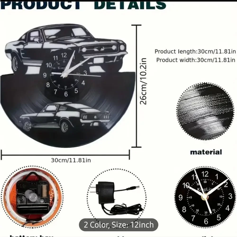 NEW Fastback Ford Mustang Vinyl Record Album Cut‎ Wall Clock Muscle Car 68-73